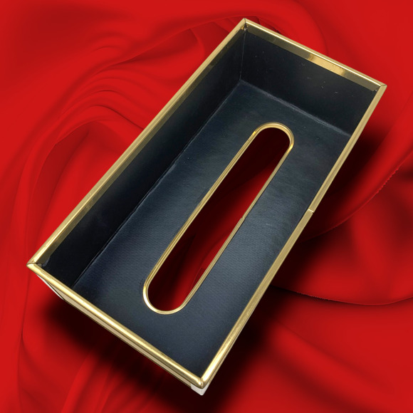 Vintage 1980's Gold Tone Modernist Grid Rectangular Tissue Box Cover Minimalist - Picture 5 of 8